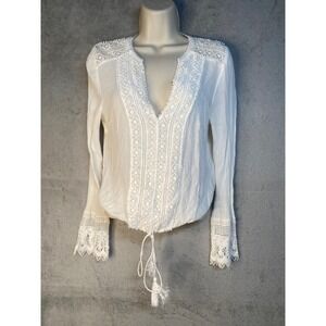 re:named Boho Lace Trim Blouse Womens Medium Cottage Romantic Gauze Indie